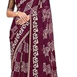 Laxmipati Baarish Floral Printed Chiffon Saree in Wine Color with Unstitched Blouse-image-29
