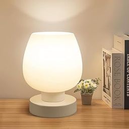 Mahganya Bedsite Dimmable Small Nightstand Lamp for Bedroom, Modern Desk lamp with White Glass Lampshade-23