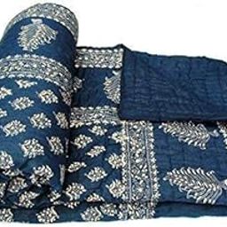 Slickcomfort Pure Cotton Jaipuri Razai Traditional Sanganeri Print Light Weight Razai AC/Winter Quilt/Razai (Blue Dai Gold, Single Bed)-image-38