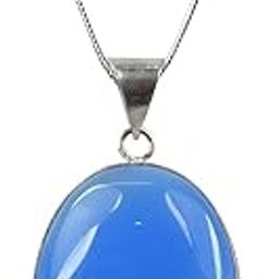 AAA Blue Onyx Pendant Oval Shape Crystal Stone Locket - Pendant with Metal Chain for Reiki Healing and Crystal Healing Gemstone for Unisex (Color : Blue)-image-13