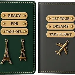 celed Personalized Leather Passport and Document Holder Set, Classic Bifold Design with Gold Charms, Travel Wallet with Card Slots. (Green & Grey)-picture-8