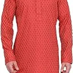sanwara Men's Designer Woven Red Jacquard Kurta-picture-14