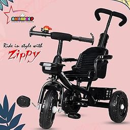 Amardeep and Co Baby Tricycle Zippy with Safety Harness, Parental Control (Black)-image-52