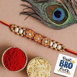 eCraftIndia Multicolor Beads Designer Rakhi for Brother | Raksha Bandhan Rakhi for Bhaiya Bhabhi Bhai Kids | Best Bro Ever Fridge Magnet | Roli Chawal Pack-image-94