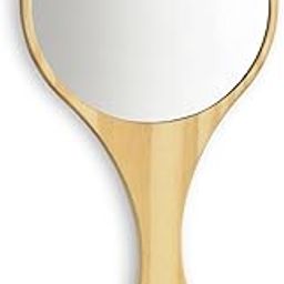 Professional Beautiful Double Sided Makeup Mirror, Vanity Magnifying Both Use of Hand Held Travel and Dressing Table Yellow Wooden Handle,Beige (Round)-14