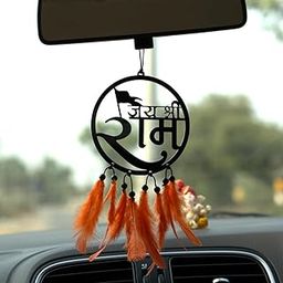 NJ VILLA Acrylic Jay Shree Raam Car Hanging Car Rear View Mirror Decor Ornament Accessories Good Luck Dream Catcher Positive Vibes Balcony, Gift, Car, Wind Chimes, Room (Jay Shree Raam) 1 Pcs, Black-image-9