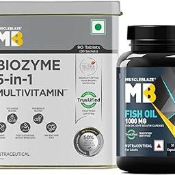 MuscleBlaze Biozyme Daily Multivitamin (90 Tablets) | With US Patent Filed EAF® | With Omega 3 Fish Oil 1000mg (30 Capsules) | For Higher Energy & Improved Performance | Combo Pack-image-15
