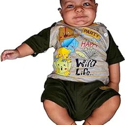 kidzo T-Shirt and Short Set for Baby Boys | Half-Sleeves | Relaxed-Fit | Grey/Green | 3-6 Months | KIDS14083-picture-4