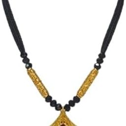 Gungun Jewellery Traditional Black Beaded Mangalsutra with Gold-Toned Designer Pendant-image-2