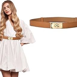 Belt for Women Dresses & Blazers, Adjustable Brown Belts for Women with Alloy Buckle - Rich Brown Ladies Dress Belt Accessory, PU Leather Slim Womens Belts for Dress(Fits 70-95cm)-image-85