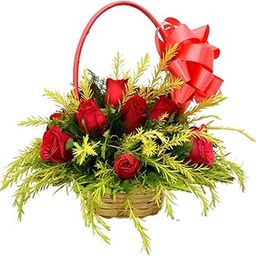 Red Roses Flower with Handle Basket with Green Fillers | Fresh Bulb Flowers Bouquet|Real Bunch for Birthday, Valentine’s Day, Friendship, Love & Anniversary | Elegant Gift Wrap| Same-Day Delivery-image-48