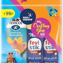Fevicreate My Crafting Glue Kit for kids age 5 years + for School Projects & Art & Craft needs| Contains Fevicol A+, 2 Fevistiks & Fevicol Glue Drops (24 drops), Perfect Return Gift for Boys & Girls-1