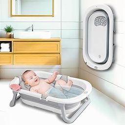 INFANTSO Baby Bath Tub for 0-3 Years | Foldable Bathtub for Baby, Newborn Baby Folding Bath Tub, Kids Bathing Tub, Mini Swimming Pool with Cushion, Drain Plug, Portable Bathtub for Boy & Girl-picture-23