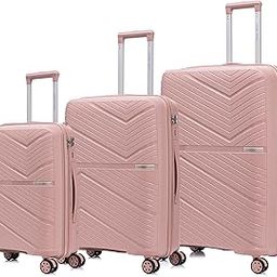 Polypropylene Hard Sided Casing Jade Trolley Bag, Lightweight Luggage Suitcases with 8 Silent Spinner Wheels & Combination Lock - (Small, Medium & Large_Rose Gold) - Combo Set of 3-6