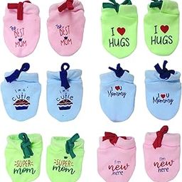 MOM'S DARLING Pack of 6 Pairs, Cotton Mittens for New Born Baby (0-6 Months) | Cotton Gloves with Gentle Elastic Thread Wristbands for Baby 0 to 6 Months-image-91