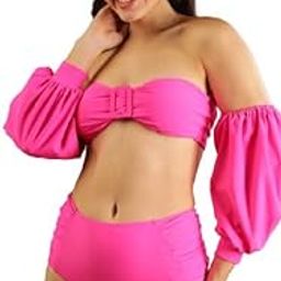 Women Swimwear - Hot Pink Two-Piece Bikini | Bandeau Neck, Stylish & Comfortable Women Swimsuit | Fashionable Summer Women Beach wear-picture-26