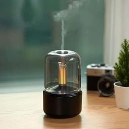 Candlelight Style Diffuser 100mL Auto-Shut Off Mist Humidifier Warm White Night Light Quiet Essential Oil Diffuser Cool Mist Air Humidifier for Desktop Home Office Bedroom Car (Black)-picture-1