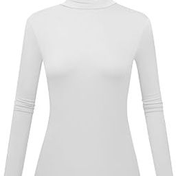 Women's Long Sleeve Turtleneck Shirts Slim Fitted Lightweight Base Layer Casual Tops, White, Medium-image-44