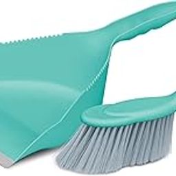 Spotzero By Milton Dustpan with Brush Plastic Multipurpose Dusting Brush Portable & Easy to Store, Aqua Green-picture-0
