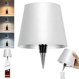 V VRAT 1PCs Wireless Bottle Lamp Shade, Rechargeable LED Portable Cordless Table Lamp, 3 Colors Stepless Dimming Touch Wine Bottle Lights for Outdoor, Bars, Dining, Bedroom (1 PCs White)-3