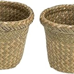 Zerodeko 2pcs Wicker Storage Basket Woven Storage Basket Woven Trash Container Kitchen Woven Basket Outdoor Flower Planters Retro Decor Woven Hamper Office Straw Flower Basket-18