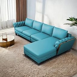 BRAXTON Dennis 6 Seater RHS L Shaped Sofa Set for Living Room (Turquise Fabric) Premium Fabric Sofa Set-image-102