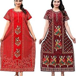 Women's Pure Cotton Nighty Combo (Pack of 2) | Printed Maxi Night Gown | Regular Fit Long Nightdress for Women | Fancy Nightwear Set-image-30