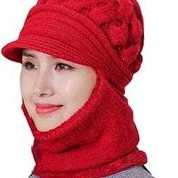 Warm Wool Knitted Newsboy Skull Monkey Visor Cap Hat Beanie with Attached Muffler Scarf Style Winter Gift Set for Women and Girls-image-82