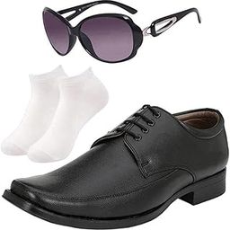 Fashionable l Men Black Lace Formal Shoes with White Socks & Women Cheri Black-image-30