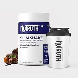 NUTRUTH-High Protein Meal Replacement Chocolate Hazelnut Flavoured Slim Shake + 500 Ml Shaker | 21 Gm Protein/Serving | Weight Control & Management Protein Shake (500 Gm)-23
