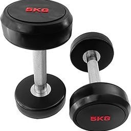 FITTTECH Round dumbbells with Chrome Handle, GYM Dumbbells, Dumbbells set for Home Workout, (Black, 5Kg Set of 2)-image-67