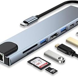 RuhZa USB C HUB, 8 in 1 USB C Adapter with 4K HDMI, 100W PD, USB C Port, USB 3.0, RJ45 Ethernet, SD/TF Card Reader, Docking Station Compatible with MakBook Pro/Air and Other Type Devices VS-14