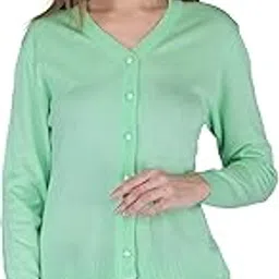 lady willington Women's Woolen V-Neck Cardigan - Daffodil Fabric, Thin Winter Wear, Pure Wool, Free Size, Fully Warm (Green, Large)-picture-32