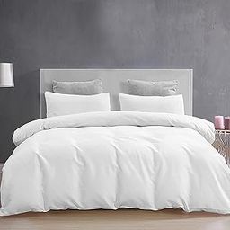 3 Pieces Duvet Cover Setr 100% Brushed Microfiber with Zipper Closure Duvet Cover (92X106 Inches) and 2 Pillow Cover (18X28 Inches) - King Size/White-image-75