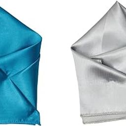 Set of 2 Pocket Squares for Men – Turquoise Blue & Silver Satin – Elegant Handkerchief Combo for Wedding, Party & Formal Wear-14