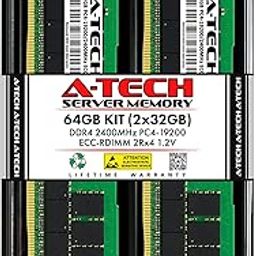 A-Tech 64GB Kit (2x32GB) DDR4 2400MHz PC4-19200 ECC RDIMM 2Rx4 Dual Rank 1.2V ECC Registered DIMM 288-Pin Server & Workstation RAM Memory Upgrade Modules (A-Tech Enterprise Series)-25