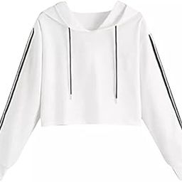 YOUNGCASH White Hand Stripe Design Full Sleeve Crop Hoodie White Crop Hoodies for Women Stylish-image-19