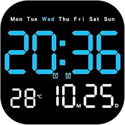 GHANU 9" Large LED Display Wall Clock wth Temperature, Auto Dimmable 10 Levels Manual Brightness Adjustment Table Dual Alarm Clock, Perfect for Home, Room, Living Room, Office Decor (Blue)-image-17