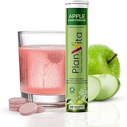 Plantvita Apple Cider Vinegar Effervescent Tablets | Green Apple Flavour with Pomegranate | With 500mg ACV, Vit B6 & B12 | Helps in Weight Managment and Gut Health | No Added Sugar | Pack of 1-9