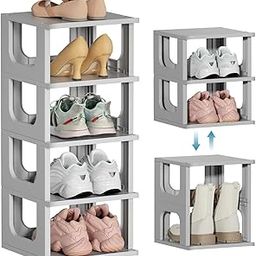 Mechdel Plastic Shoe Organizer Rack, 5 Tier Vertical Narrow Shelves, for Small Spaces, Closet, Black, Stackable Cabinet, Entryway Storage, Boots Organizer Stand (Grey, 5 Tier)-image-65