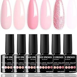 THR3E STROKES Gel Nail Polish Set- 6 Colors Nude Gel Polish All Seasons Skin Tones Pink Neutral Brown Gel Polish Kit (Uv/Led Lamp Required) Shades Need At Least 3 Layers, Shine Finish, 7.5 Milliliters (FAIRY LOVE 89, 7.5ML)-89
