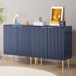 GCA1 WOODZONE Floated Panel Wooden Sideboard Cabinet ? 4 Door Storage Unit with Metal Legs | Premium HDMR Wood Console Cabinet for Living Room, Kitchen & Dining | DIY Leg Assembly | Blue-image-67