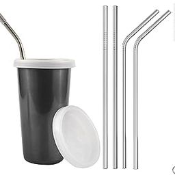 PARABRAHMA Stainless Steel Sipper/Sippy Cup with Straw Glass with Gum Protection for Kids 4 Straw and 1 Cleaning Brush (370 ml, 1-4 Years) (Black)-image-91