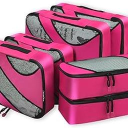 6 Set Packing Cubes,3 Various Sizes Travel Luggage Packing Organizers ( Fushia Pink)-image-8
