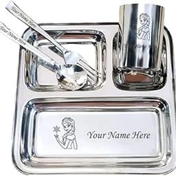 Savri Personalized Stainless Steel Mealtime Printed Dish - Customized Gift for Kids, Boy, Baby Girl - Name and Favorite Character Engraved - Ideal for Birthday, Return Gifting-image-30