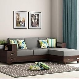 DEVANSHI HANDICRAFT Solid Sheesham Wood L Shape 5 Seater Sofa Set for Living Room - Wooden 5 Seater Sofa Set with Drawers Storage for Home (Walnut Finish)-image-7