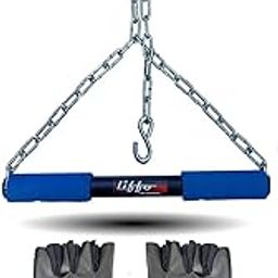 liffo Liffo® Pull Up Bar Hanging Rod For Height Increase Heavy Duty For Kids,Adult With Weight Lifting Gloves (4FT) Blue-picture-1
