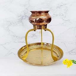 SHIVDEV CRAFT Shivling Jajabhishek Stand Copper Lota Shiva Lingam Jalabhishekam Set with Brass Puja Jaldhara Plate (Golden, Brass Pooja Jal Abhishek Lota & 4 Inch Height Brass Stand)-32