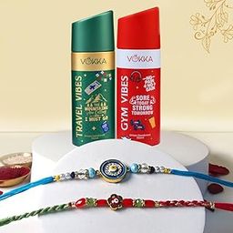 VOKKA Rakhi Gift for Brother – 2 Unisex Deodorants 150ml Each Gym Vibes + Travel Vibes with 2 Rakhis | Round Evil Eye & Floral Beaded Rakhi | Raksha Bandhan Combo Set for Bhaiya & Bhabhi-image-88