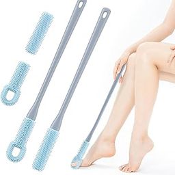 Toe Cleaning Brush, 2 Pack 15.7" Foot Scrubber Brush Long Handle Toe Brush Silicone Shower Brush with Replace Brush Head, Lotion Applicator for Seniors Disabled Adults Toes-29